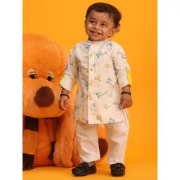 VASTRAMAY Boys Printed Band Collar Roll Up Sleeves Regular Kurta with Pyjama-picture-20