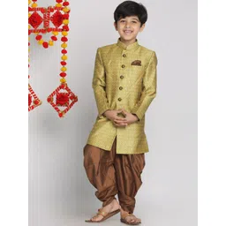 VASTRAMAY Boys Printed Indowestern Sherwani & Cowl Dhoti Pant Set-picture-18