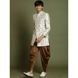 VASTRAMAY Boys Printed Mandarin Collar Jacquard Sherwani Set-picture-33