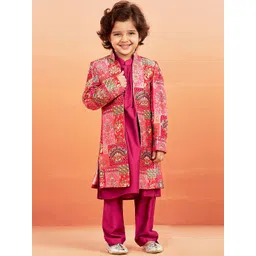 VASTRAMAY Boys Printed Mandarin Collar Sherwani Set-picture-35