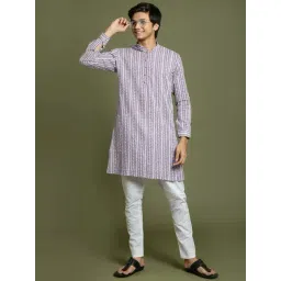 VASTRAMAY Boys Purple & White Cotton Printed Full Sleeves Kurta Sets-picture-35