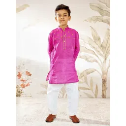 Vastramay Boys Purple Cotton Regular Fit Embroidered Kurta Set-picture-25