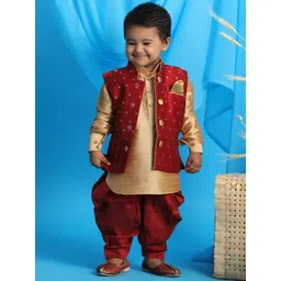 VASTRAMAY Boys Rose Gold & Maroon Kurta with Dhoti Pants & Nehru jacket-picture-15