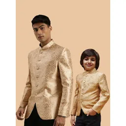 VASTRAMAY Boys Slim Fit Jacquard Woven Design Silk Bandhagala Blazer-picture-24