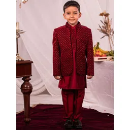 VASTRAMAY Boys Straight Sequinned Kurta with Pyjamas With Embroidered Jacket-picture-53