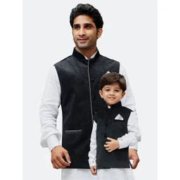 VASTRAMAY Boys Velvet Polka Dot Printed Nehru Jacket-picture-32