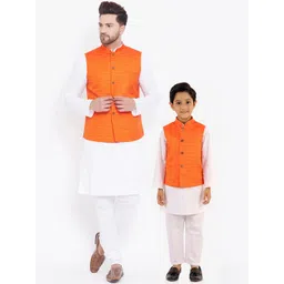 VASTRAMAY Boys White & Orange Kurta with Pyjamas & Nehru Jacket-picture-33