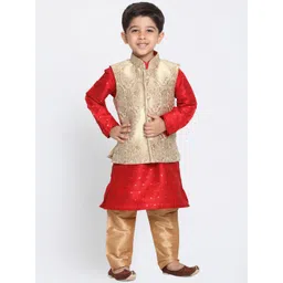 VASTRAMAY Boys Woven Design Mandarin Collar Long Sleeves Kurta with Pyjamas-picture-29