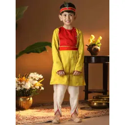 VASTRAMAY Boys Yellow & Cream Embroidery Full Sleeves Kurta Sets-picture-27