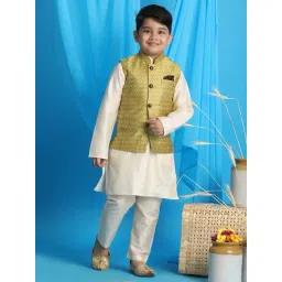 VASTRAMAY Boys Yellow & Cream Self Full Sleeves Kurta Sets-picture-13