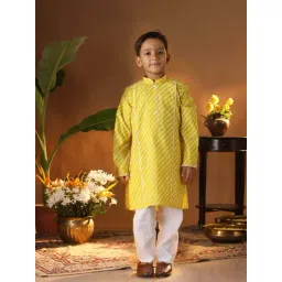 VASTRAMAY Boys Yellow & White Cotton Printed Full Sleeves Kurta Sets-picture-26