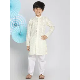 VASTRAMAY Boys Yellow & White Self Design Kurta with Pyjamas-picture-40
