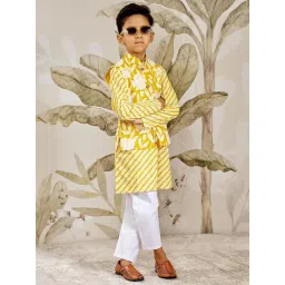 Vastramay Boys Yellow Cotton Regular Fit Floral Print Kurta Set-picture-35