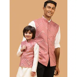 VASTRAMAY Chevron Mirror Work Embroidered Slim-Fit Nehru Jackets-picture-40