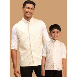 VASTRAMAY Chevron Mirror Work Embroidered Slim-Fit Nehru Jackets-picture-41