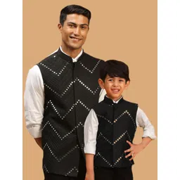 VASTRAMAY Chevron Mirror Work Embroidered Slim-Fit Nehru Jackets-picture-42