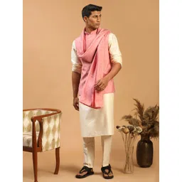 vastramay Cotton Blend Embroidered Pink Men Dupatta-picture-13