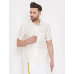 VASTRAMAY Cream Straight Fit Self Pattern Shirt-picture-13