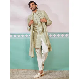 VASTRAMAY Embroidered Sherwani & Trouser With Dupatta Set-picture-21