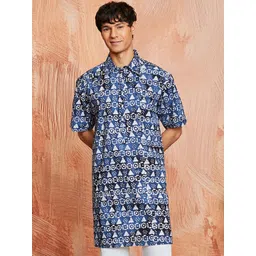 VASTRAMAY Floral Batik Printed Shirt Collar Straight Kurta-picture-22