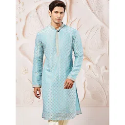 VASTRAMAY Floral Embroidered Mandarin Collar Sequinned Straight Kurta-picture-29