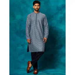 VASTRAMAY Floral Embroidered Regular Sequinned Kurta with Trousers-picture-36