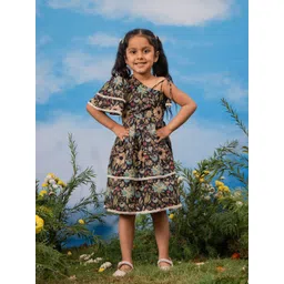 VASTRAMAY Floral Print One Shoulder Flutter Sleeve Fit & Flare Dress-picture-29