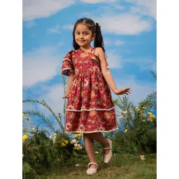 VASTRAMAY Floral Print One Shoulder Flutter Sleeve Layered Fit & Flare Dress-picture-34