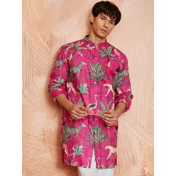 VASTRAMAY Floral Printed Mandarin Collar Cotton Straight Kurta-picture-34