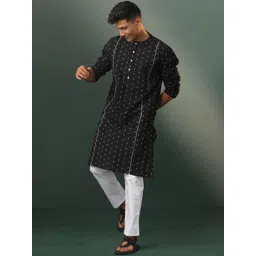 VASTRAMAY Floral Woven Design Band Collar Straight Kurta With Pyjama-picture-32