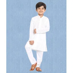 Vastramay Full Sleeves Chikankari Kurta With Pyjama - White-picture-16