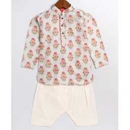 Vastramay Full Sleeves Floral Motif Printed Kurta Patiala Set - Beige And Cream-picture-26