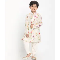 Vastramay Full Sleeves Floral Printed Kurta With Solid Pyjama Set - Cream-picture-16