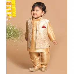 Vastramay Full Sleeves Silk Blend Solid Kurta & Pajama With Embroidered Jacket - Rose Gold-picture-22