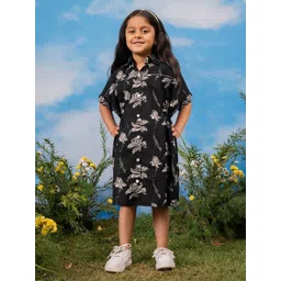 VASTRAMAY Girl Floral Print Shirt Collar Short Sleeve Shirt Dress-picture-43