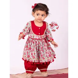 VASTRAMAY Girls Aqua & Red Cotton Floral Clothing Sets-picture-39