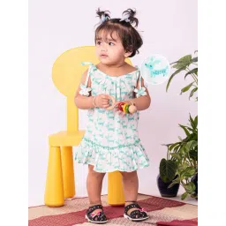 VASTRAMAY Girls Aqua Cotton Printed Dresses-picture-18