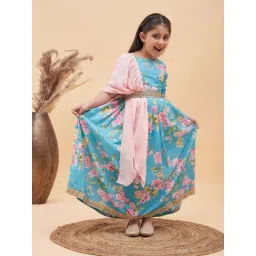 VASTRAMAY Girls Aqua Floral Lehenga Cholis-picture-18
