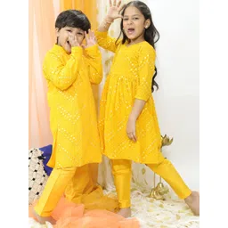 VASTRAMAY Girls Embroidered Mirror Work Round Neck Kurta With Trousers-picture-57