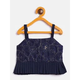 VASTRAMAY Girls Embroidered Sequinned Draped Skirt With Crop Top image 2