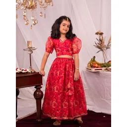 VASTRAMAY Girls Floral Foil Printed Ready to Wear Lehenga & Blouse-picture-23