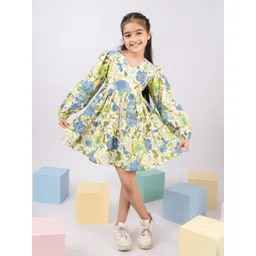 VASTRAMAY Girls Floral Print Bishop Sleeve Fit & Flare Dress-picture-41