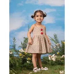 VASTRAMAY Girls Floral Print Fit & Flare Knee Length Dress-picture-36