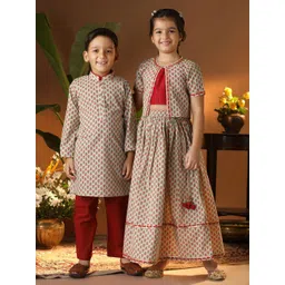 VASTRAMAY Girls Floral Printed Cotton Ready to Wear Lehenga With Blouse & Jacket-picture-51