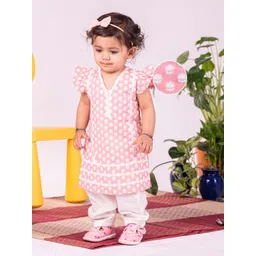 VASTRAMAY Girls Floral Printed Regular Pure Cotton Kurta with Pyjamas-picture-15