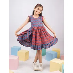 VASTRAMAY Girls Floral Printed Ruffled Pure Cotton Fit & Flare Dress-picture-36