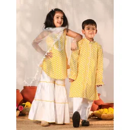 VASTRAMAY Girls Floral Printed Thread Work Pure Cotton Kurti with Sharara & Dupatta-picture-58