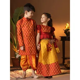 VASTRAMAY Girls Floral Woven Design Jacquard Ready to Wear Lehenga With Blouse-picture-40