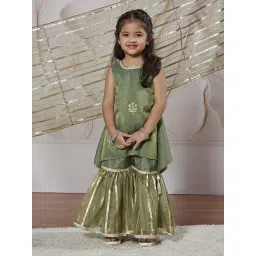 VASTRAMAY Girls Green Kurta Sharara Set With Dupatta-picture-17