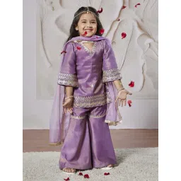 VASTRAMAY Girls Lavender Kurta Sharara And Dupatta Set-picture-41